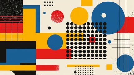 Wall Mural - abstract geometric bauhaus pattern poster with overlapping shapes and primary colors. minimalist des