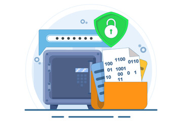 Wall Mural - Concept of data encryption vault with password, encryption of personal data on internet resources. technology to protect privacy data. flat vector illustration on background.