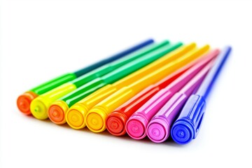 Set of colorful markers, highlighting creativity isolated on white background