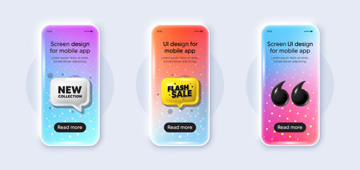 Canvas Print - Phone 3d mockup gradient screen. New collection tag. New fashion arrival sign. Advertising offer symbol. New collection phone mockup message. Flash sale chat speech bubble. Yellow text box app. Vector