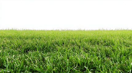 Wall Mural - Beautiful grassy field with a blue sky and white clouds in the background. The green meadow is seen from above, creating an endless horizon.