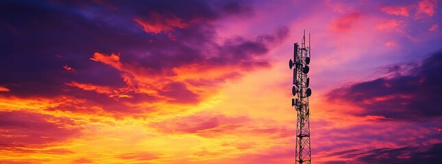 sunset, telecommunications, tower, clouds, vibrant colors, silhouette, telecommunication, communication, evening sky, technology image of a telecommunications tower against a stunning sunset backdrop