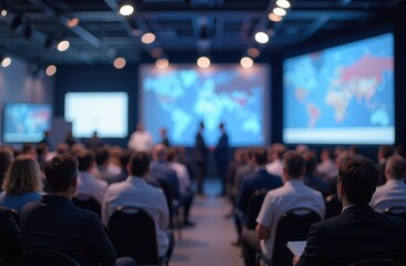 defocused background of medical conference or healthcare event. hospital symposium, scientific exhib