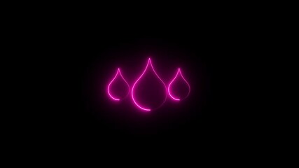 Glowing neon line three Water drop icon isolated Dripping three Blood Background Loop animation Liquid drop icon glowing neon pinke color animation 4K Video motion graphic animation