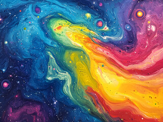 Vibrant Iridescent Abstract Galaxy with Colorful Swirls and Stars