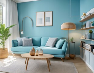 a cozy interior is well decorated with light blue walls creating a relaxing environment the soft color scheme and simple design induce a sense of comfort and relaxation suitable for decoration1 1