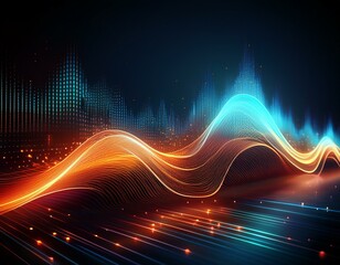 a digital waveform with glowing orange and blue lights