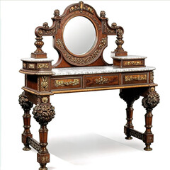 Dressing Table (Vanity) 19th century antique bureau desk, isolate on transparency background