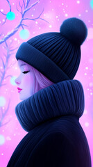 Wall Mural - Profile of a cute girl in winter clothes