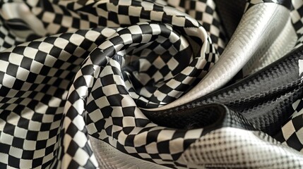 Wall Mural - A classic black and white silk scarf featuring a timeless houndstooth pattern paying homage to the timeless elegance and sophistication of Old Hollywood glamour.