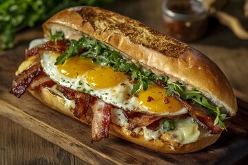 Wall Mural - A breakfast sandwich in a toasted hoagie roll