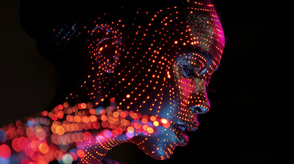 Wall Mural - hologram of a girl on a black background