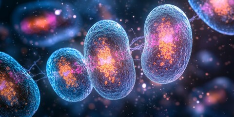 Wall Mural - Detailed microscopic view of plant cell division, highlighting metaphase and chromosome alignment