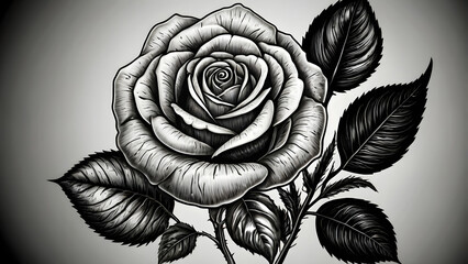 Wall Mural - a detailed sketch of a tattoo of a rose flower with leaves generative ai