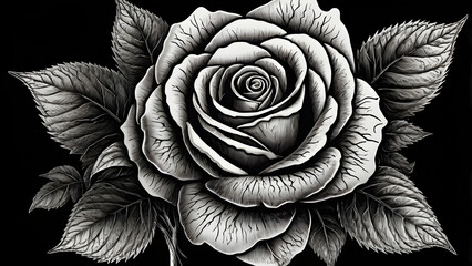 Wall Mural - a detailed sketch of a tattoo of a rose flower with leaves generative ai