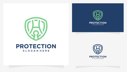 Wall Mural - Vector shield protection with letter H icon symbols. Abstract security and initial logo design ideas.