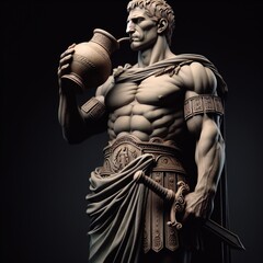 very stoic Greek or Roman man, stoicism, macho man, masculine. Muscular and stoic man drinking mate. Mate amatgo. mate y bombilla.