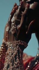 Woman wearing traditional indian jewelry covering her face with her hands