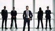 © Pixel Matrix - A man poses before corporate-themed silhouettes symbolizing leadership and camaraderie