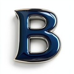 Glossy 3D Letter B in Deep Indigo and Silver Finish