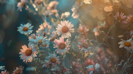 Wall Mural - Delicate Pink and White Daisies in Soft Sunlight