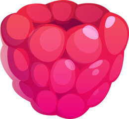 Sticker - Cartoon raspberry berry fruit with vibrant, shiny and glossy texture, showcasing its juicy and plump segments. Isolated vector sweet, summer, fresh, natural and delicious berry, game asset or dessert