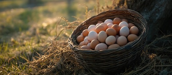 Wall Mural - Fresh Eggs in a Basket