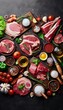 © organik - Collage of different type of raw meat with spices