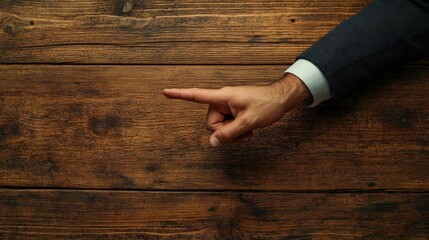 Businessman seen from above, extending one finger toward you, minimalist background with plenty of copy space, detailed lighting and textures