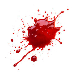 Wall Mural - Red blood or paint splash or stain on transparent background. Halloween, murder and horror concept. Red ink splash, splatter and stain.	