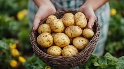 Canvas Print - organic potatoes basking in warm natural sunlight. Symbolizing growth, sustainability, and the cycle of nature, it conveys the purity and simplicity of farm-to-table produce