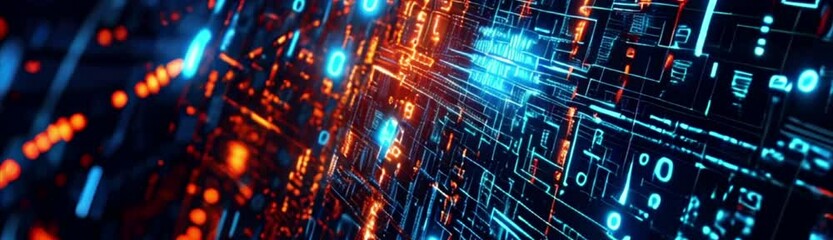 Digital code data, circuit board and cybersecurity. Ai cyberspace, programming and information technology of the future