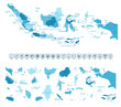 © gt29 - Indonesia - detailed map of the country in blue colors, divided into regions. Infographic icons. Vector illustration.