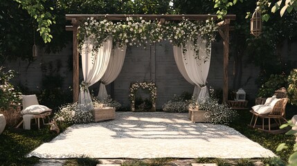 Wall Mural - 158. A charming outdoor wedding scene with decor and an empty area for a product