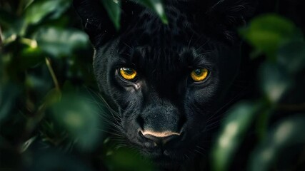 Aufkleber - A black panther with yellow eyes is staring at the camera