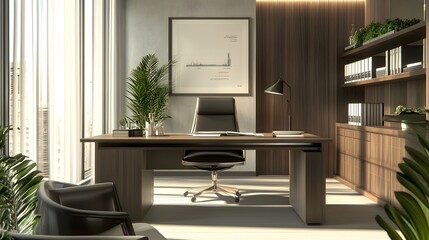 Wall Mural - 11. A chic workspace with stationery and an empty desk area for a product