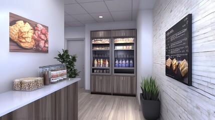 Wall Mural - 121. a stylish office break room with snacks and space for a product