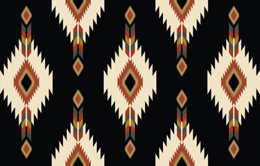 Wall Mural - Ethnic tribal Aztec colorful black background. Seamless tribal pattern, folk embroidery, tradition geometric Aztec ornament. Traditional design for fabric, textile, print, rug, paper