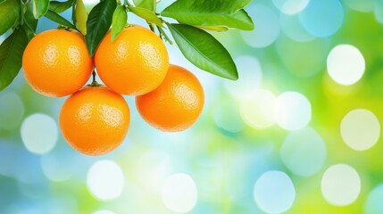 Sticker - Vibrant oranges with fresh green leaves, set against a soft, blurred backdrop, depicting freshness and zest.