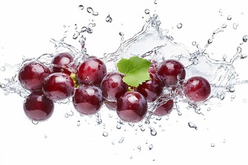 dark red grapes with splashing water isolated on white or transparent png