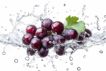 dark red grapes with splashing water isolated on white or transparent png