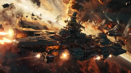 Wall Mural - spaceship battle in outer space, video