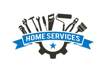 Handyman logo. Worker with equipment servicing badges screwdriver hand contractor man vector symbols.