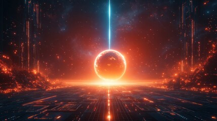 Canvas Print - Futuristic Cityscape Under a Glowing Orb