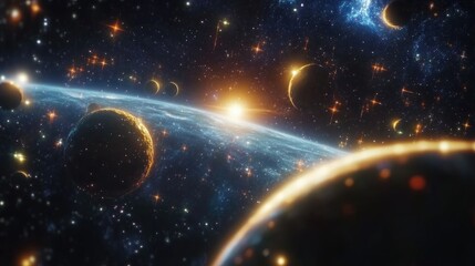 Wall Mural - 3D illustration of a cosmic art background featuring planets and galaxies showcasing the beauty of deep space and science fiction themes with billions of galaxies in the universe