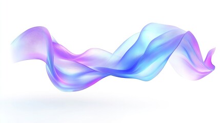 Abstract transparent liquid glass ribbon Realistic 2D cartoon illustration of a floating wave shape in blue and purple spectrum Iridescent dynamic curve design element flowing gracefully