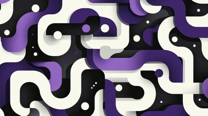 Canvas Print - Discover a lively tile design featuring dots and lines in violet, white, and black, showcasing a modern D aesthetic.