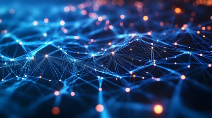 Cyber big data flow. Blockchain data fields. Network line connect stream.
