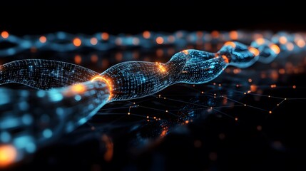 Cyber big data flow. Blockchain data fields. Network line connect stream.