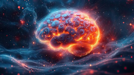 Wall Mural - vibrantof colorful gears inside brain symbolizing creative innovative and smart mechanical thinking 